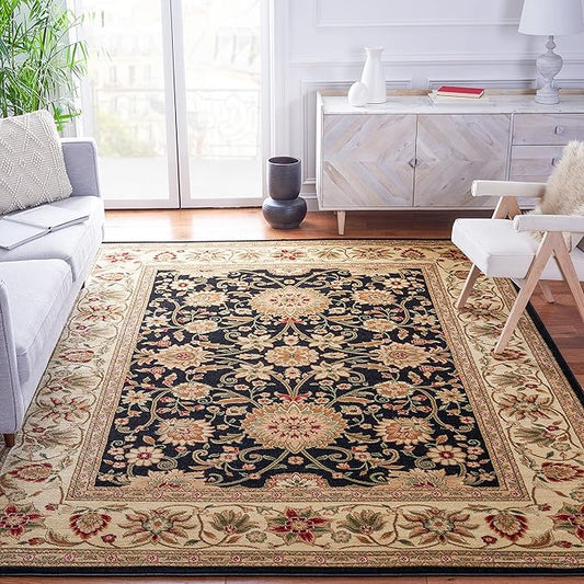 SAFAVIEH Lyndhurst Collection 6' Square Black/Ivory LNH212A Traditional Oriental Non-Shedding Living Room Bedroom Dining Home Office Area Rug