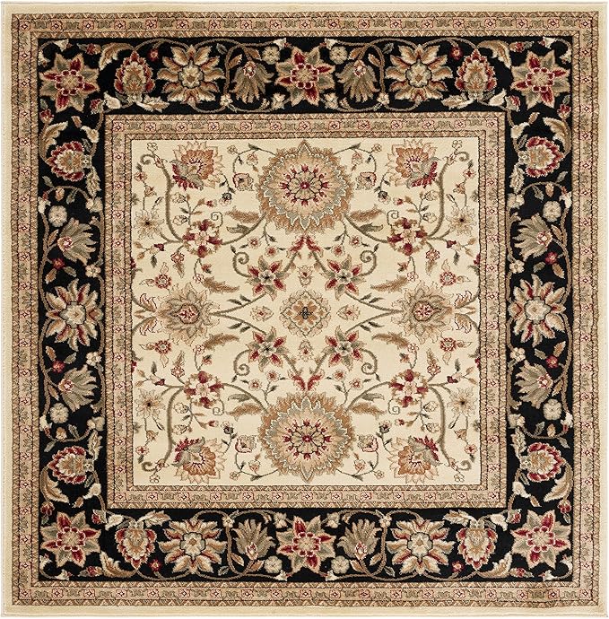SAFAVIEH Lyndhurst Collection 5'3" Square Ivory/Black LNH212B Traditional Oriental Non-Shedding Living Room Bedroom Area Rug