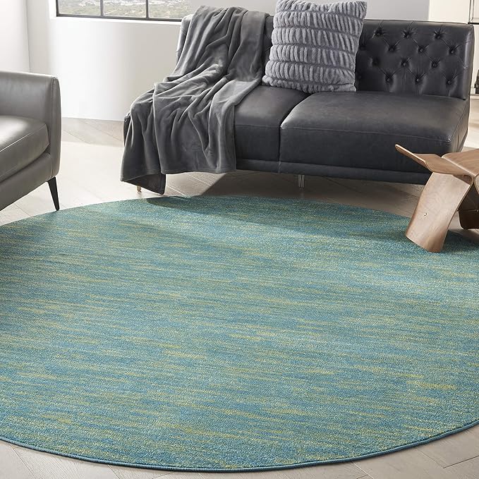 Nourison Essentials Indoor/Outdoor Blue Green 8' x Round Area Rug, Easy Cleaning, Non Shedding, Bed Room, Living Room, Dining Room, Backyard, Deck, Patio (8 Round)