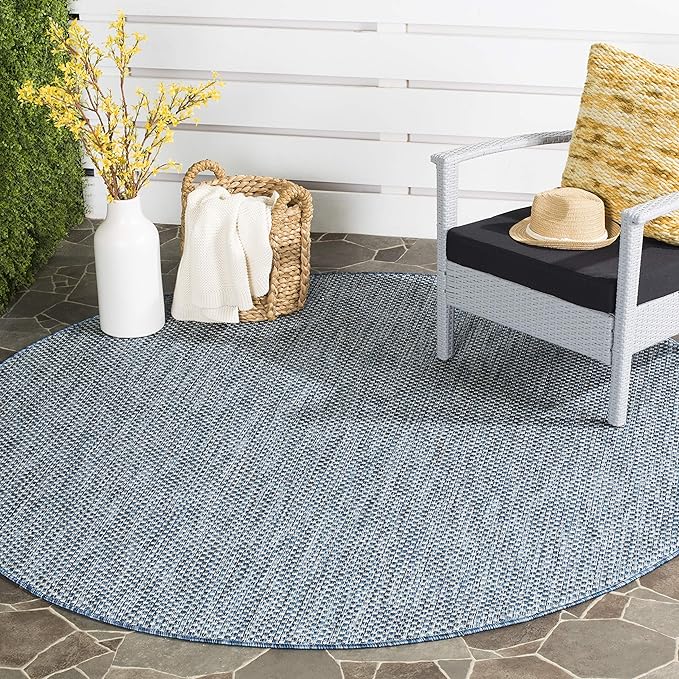 SAFAVIEH Courtyard Collection 7'1" Round Navy/Grey CY8521 Indoor/ Outside Waterproof Easy cleansingPatio Backyard Mudroom Area Mat