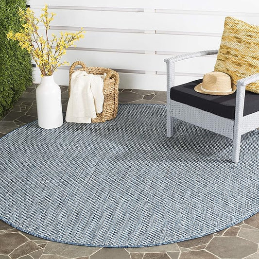 SAFAVIEH Courtyard Collection 7'1" Round Navy/Grey CY8521 Indoor/ Outside Waterproof Easy cleansingPatio Backyard Mudroom Area Mat