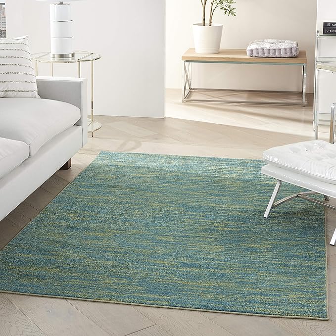 Nourison Essentials Indoor/Outdoor Blue Green 5' x 7' Area Rug, Easy Cleaning, Non Shedding, Bed Room, Living Room, Dining Room, Backyard, Deck, Patio (5x7)