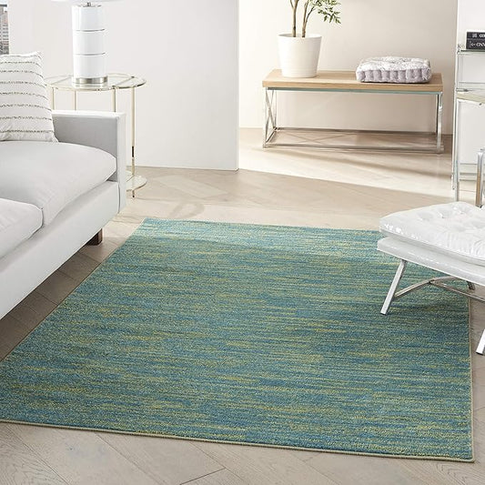 Nourison Essentials Indoor/Outdoor Blue Green 5' x 7' Area Rug, Easy Cleaning, Non Shedding, Bed Room, Living Room, Dining Room, Backyard, Deck, Patio (5x7)
