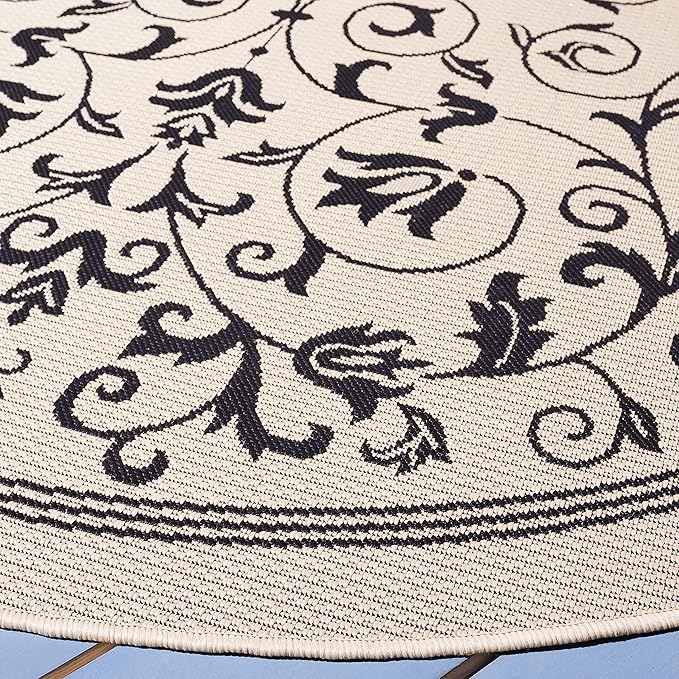 SAFAVIEH Courtyard Collection Area Rug - 6'7" Square, Sand & Black, Scroll Design, Non-Shedding & Easy Care, Indoor/Outdoor & Washable-Ideal for Patio, Backyard, Mudroom (CY2098-3901)