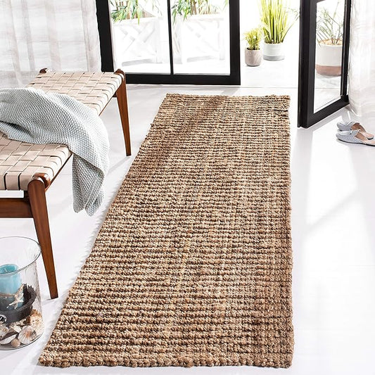 SAFAVIEH Natural Fiber Collection Runner Rug - 2'6" x 8', Natural, Handmade Chunky Textured Jute 0.75-inch Thick, Ideal for High Traffic Areas in Living Room, Bedroom (NF447A)