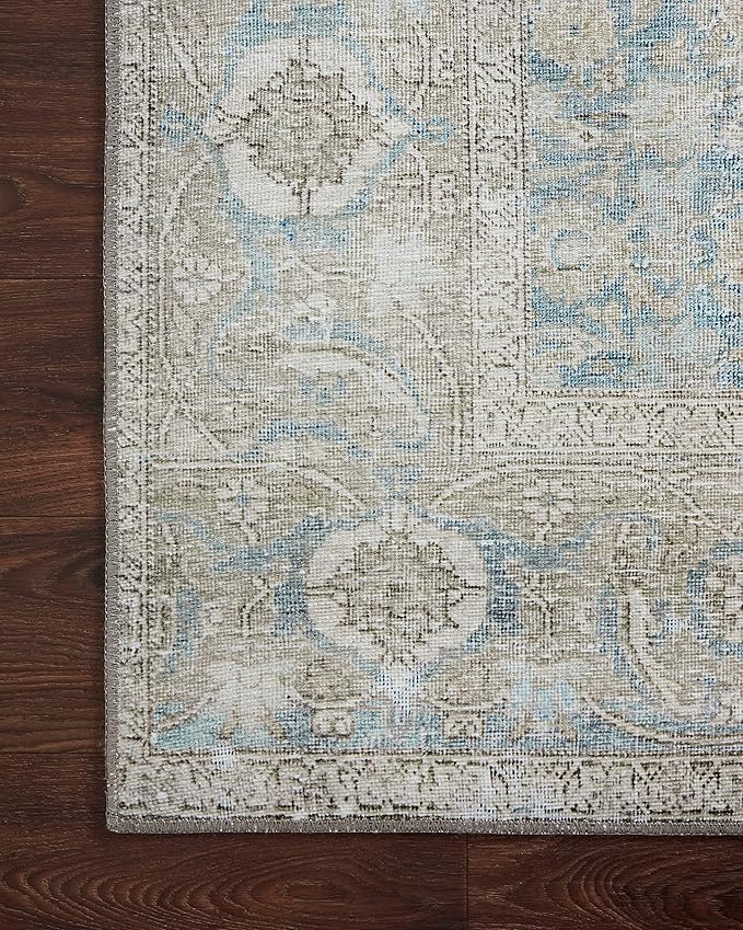 Loloi II Wynter Collection WYN-10 Ocean/Silver 5'-0" x 7'-6", .13" Thick, Area Rug, Soft, Durable, Printed, Vintage Inspired, Low Pile, Non-Shedding, Easy Clean, Living Room Rug