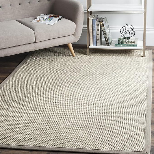 SAFAVIEH Natural Fiber Collection 6' Square Marble / Khaki NF143E Border Sisal Area Rug