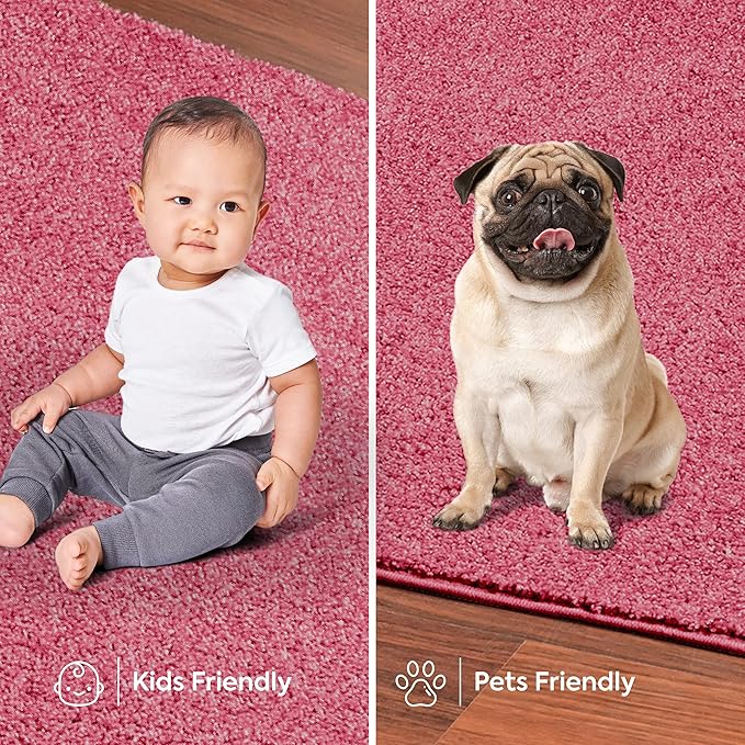 Solid Color Area Rugs Pink - 2' x 6' Runner, Indoor, Stain & Fade Resistant, Perfect for Living Room, Bedroom, Dining Room, Entryway, Doorway, Pet & Kids Friendly Rug, Wedding, Made in USA