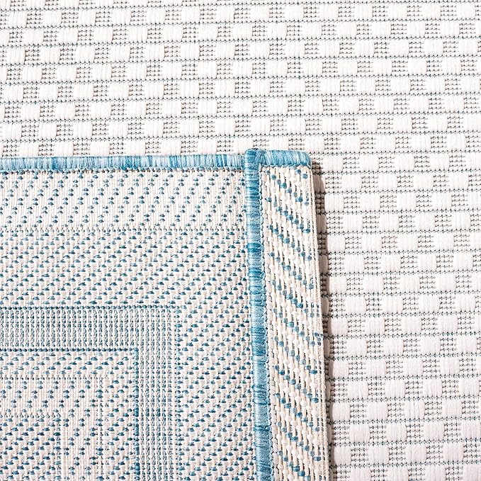 SAFAVIEH Courtyard Collection Runner Rug - 2'3" x 12', Ivory & Aqua, Geometric Pattern, Indoor/Outdoor & Washable, Ideal for Patio, Backyard, Mudroom (CY8475-53612-212)