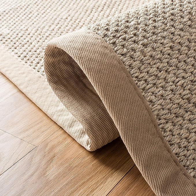 SAFAVIEH Natural Fiber Collection Area Rug - 9' x 12', Marble & Linen, Border Sisal Design, Easy Care, Ideal for High Traffic Areas in Living Room, Bedroom (NF143B)
