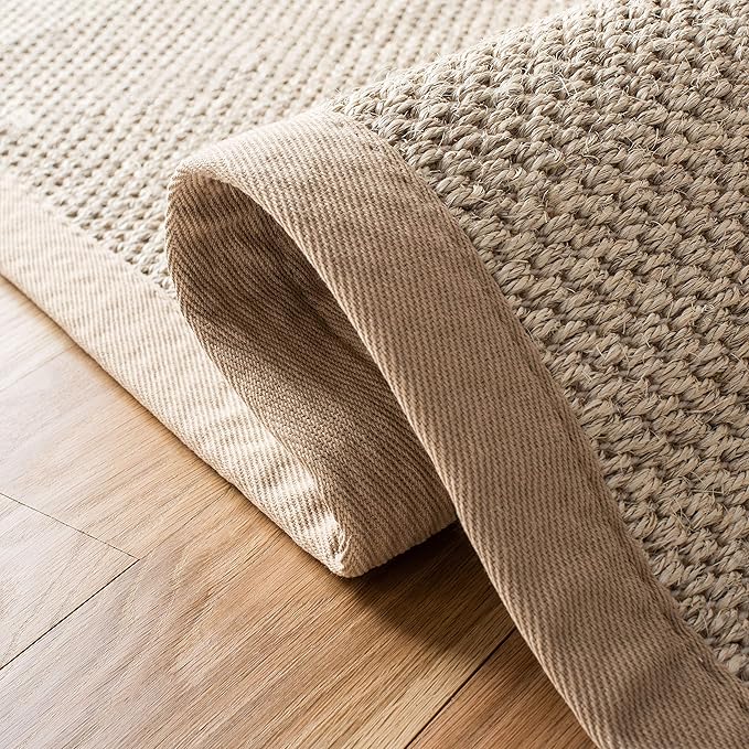 SAFAVIEH Natural Fiber Collection 9' Square Marble / Linen NF143B Border Sisal Area Rug