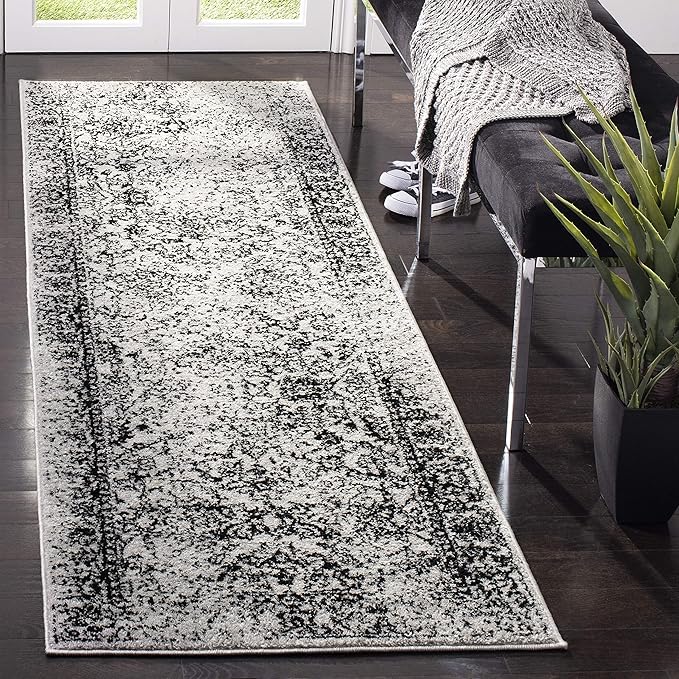 SAFAVIEH Adirondack Collection Runner Rug - 2'6" x 14', Grey & Black, Oriental Distressed Design, Non-Shedding & Easy Care, Ideal for High Traffic Areas in Living Room, Bedroom (ADR109B)
