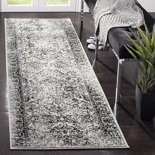 SAFAVIEH Adirondack Collection Runner Rug - 2'6" x 12', Grey & Black, Oriental Distressed Design, Non-Shedding & Easy Care, Ideal for High Traffic Areas in Living Room, Bedroom (ADR109B)