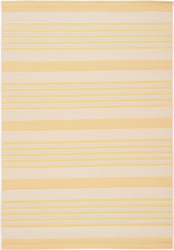 SAFAVIEH Courtyard Collection 4' x 5'7" Gold/Beige CY6062 Stripe Indoor/ Outside Waterproof Easy cleansingPatio Backyard Mudroom Area Mat