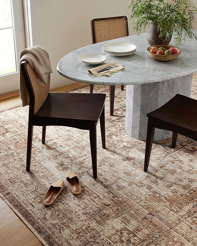 Loloi Sorrento Collection 7'-10" x 7'-10" Round Accent Rug in Mocha/Multi - Vintage Inspired Patterned Area Rug, Unique Area Rug for Living Room, Bedroom, Dining Area