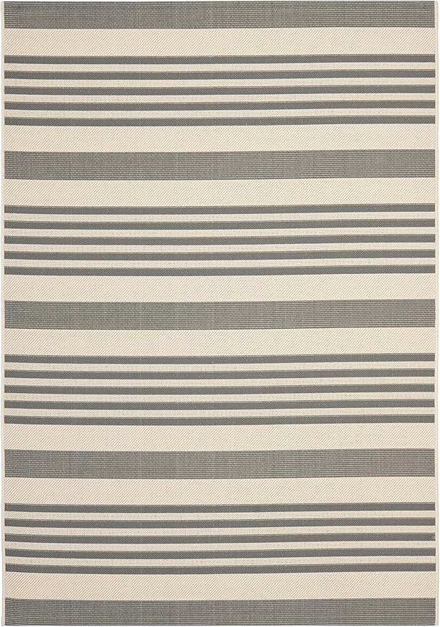 SAFAVIEH Courtyard Collection Area Rug - 5'3' x 7'7', Grey & Bone, Stripe Design, Non-Shedding & Easy Care, Indoor/Outdoor & Washable-Ideal for Patio, Backyard, Mudroom (CY6062-236)
