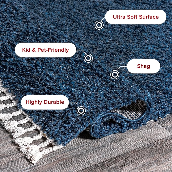 nuLOOM Neva Modern Tasseled Shag Area Rug, 8' Square, Blue