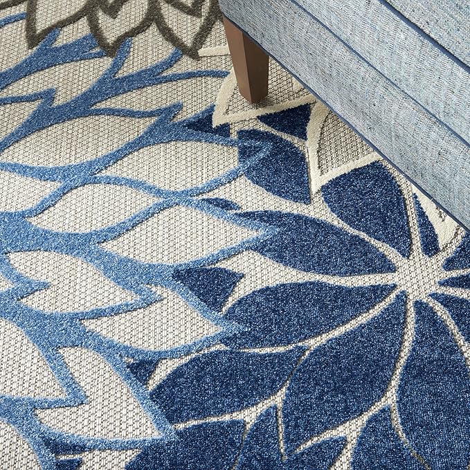 Nourison Aloha Indoor/Outdoor Blue/Multicolor 9' x 12' Area Rug, Tropical, Botanical, Easy Cleaning, Non Shedding, Bed Room, Living Room, Dining Room, Deck, Backyard, Patio (9x12)