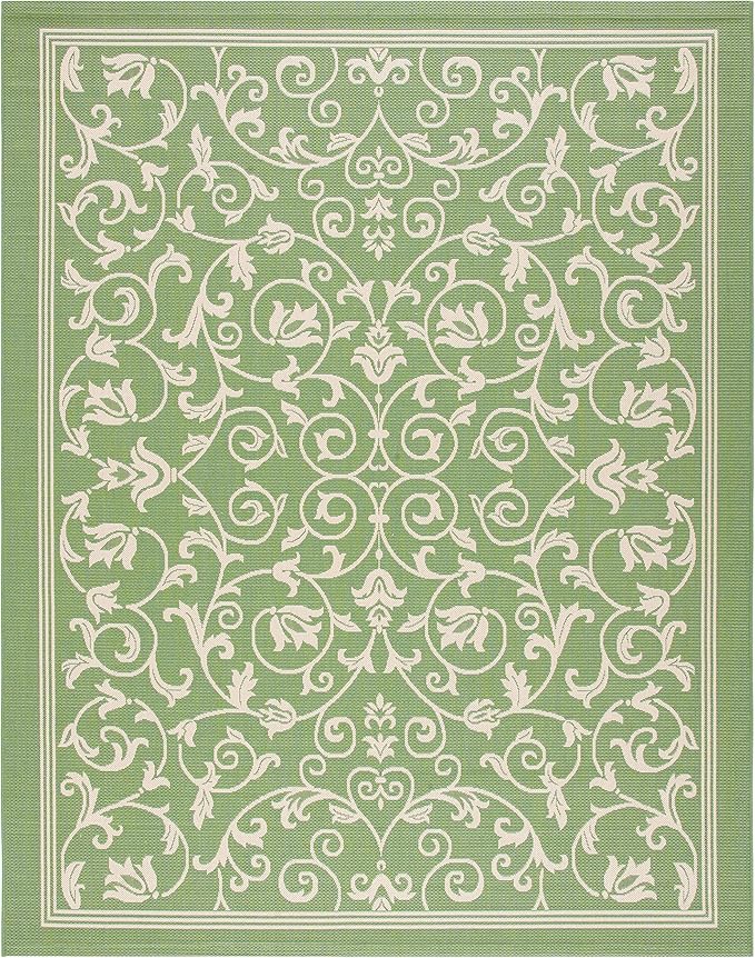 SAFAVIEH Courtyard Collection 8' x 11' Olive / Natural CY2098 Scroll Indoor/ Outdoor Waterproof Easy-Cleaning Patio Backyard Mudroom Area-Rug