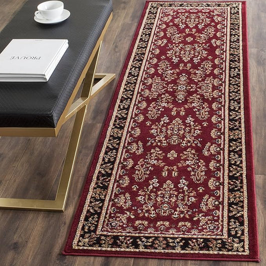 SAFAVIEH Lyndhurst Collection Runner Rug - 18' Runner, Red & Black, Oriental Design, Stain Resistant, Ideal for High Traffic Areas in Hallway, Bathroom & Kitchen (LNH331B-218)