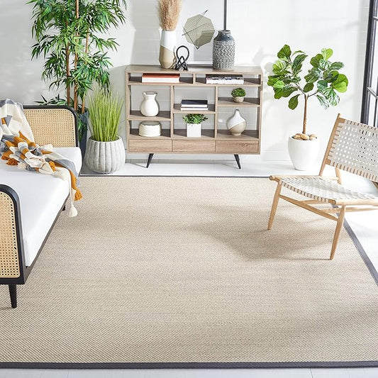 Safavieh Natural Fiber Collection Area Rug - 10' x 14', Marble & Black, Border Sisal Design, Easy Care, Ideal for High Traffic Areas in Living Room, Bedroom (NF143A)