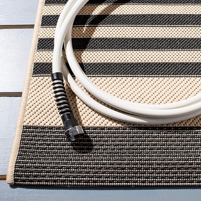 SAFAVIEH Courtyard Collection Area Rug - 5'3" x 7'7", Black & Bone, Stripe Design, Non-Shedding & Easy Care, Indoor/Outdoor & Washable-Ideal for Patio, Backyard, Mudroom (CY6062-216)