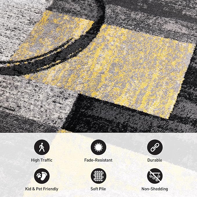 Rugshop Contemporary Abstract Circle Design Soft Runner Rug 2' x 7'2" Yellow
