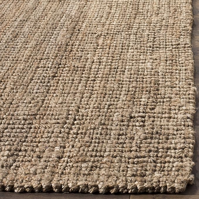 Safavieh Natural Fiber Collection Area Rug - 10' Square, Natural & Grey, Handmade Chunky Textured Jute 0.75-inch Thick, Ideal for High Traffic Areas in Living Room, Bedroom (NF447M)