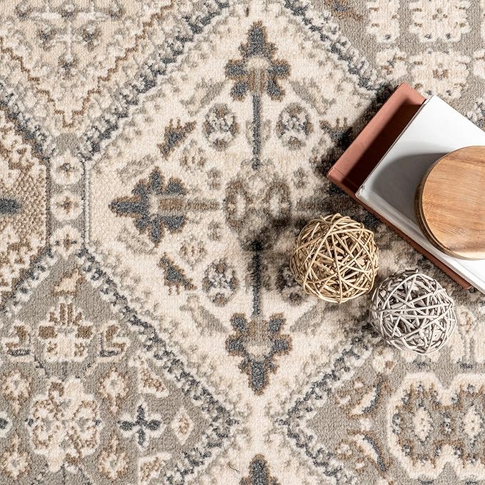 nuLOOM 2'6" x 12' Becca Traditional Tiled Area Rug, Becca Taupe, Faded Transitional Design, Stain Resistant, for Bedroom, Dining Room, Living Room, Hallway, Office, Kitchen, Entryway