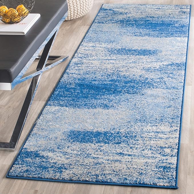 SAFAVIEH Adirondack Collection Runner Rug - 2'6" x 16', Silver & Blue, Modern Abstract Design, Non-Shedding & Easy Care, Ideal for High Traffic Areas in Living Room, Bedroom (ADR112F)