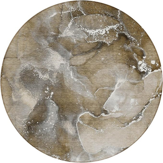Addison Rugs Chantille ACN518 Brown 8' x 8 Indoor Outdoor Round Area Rug, Stain Resistant, Machine Washable, Non Shedding, Bedroom, Living Room, Dining Room, Kitchen Rug