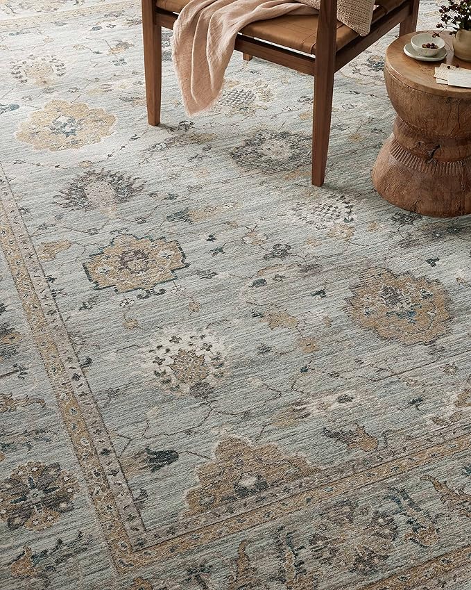 Loloi Magnolia Home by Joanna Gaines Millie Collection MIE-02 Sky/Gold 2'-7" x 12'-0", .25" Pile Height, Runner Rug