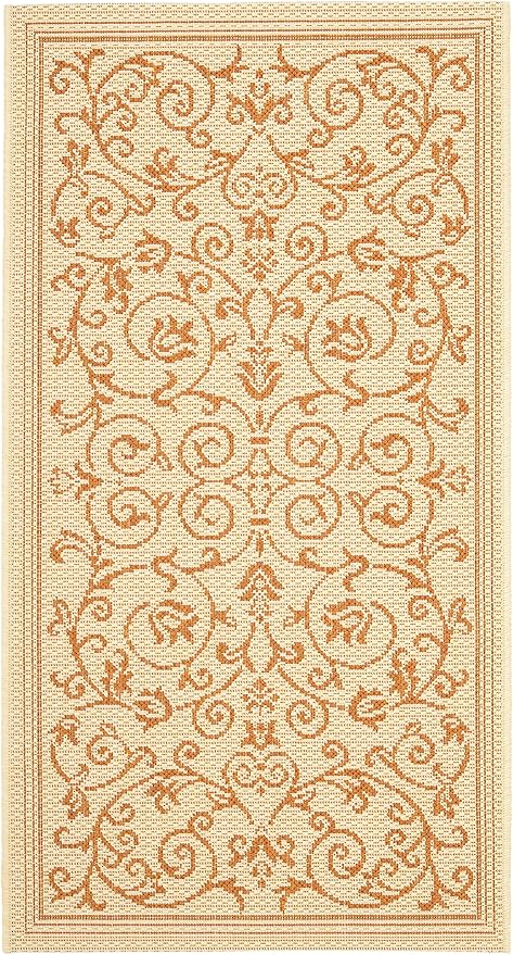 SAFAVIEH Courtyard Collection Accent Rug - 2' x 3'7", Natural & Terra, Scroll Design, Non-Shedding & Easy Care, Indoor/Outdoor & Washable-Ideal for Patio, Backyard, Mudroom (CY2098-3201)