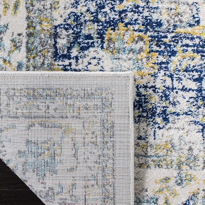 SAFAVIEH Evoke Collection 2'2" x 9' Ivory/Blue EVK220C Shabby Chic Oriental Medallion Non-Shedding Living Room Entryway Foyer Hallway Bedroom Runner Rug
