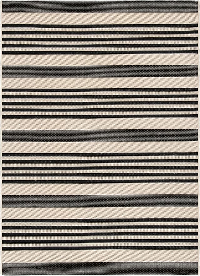 SAFAVIEH Courtyard Collection Area Rug - 5'3" x 7'7", Black & Bone, Stripe Design, Non-Shedding & Easy Care, Indoor/Outdoor & Washable-Ideal for Patio, Backyard, Mudroom (CY6062-216)