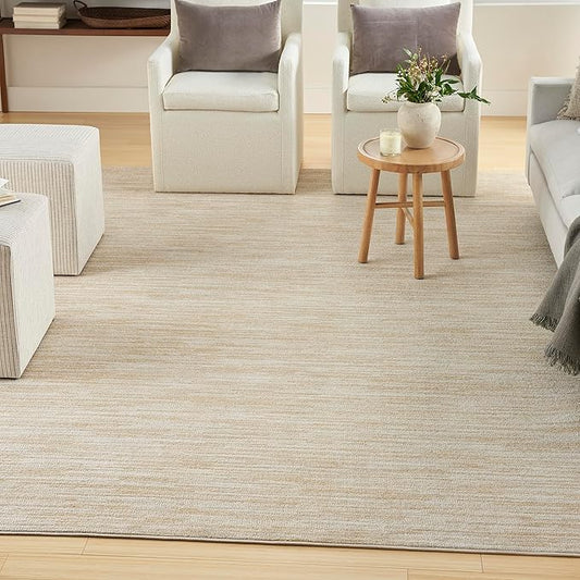 Nourison Essentials Indoor/Outdoor Ivory Gold 7' x 10' Area Rug, Easy Cleaning, Non Shedding, Bed Room, Living Room, Dining Room, Backyard, Deck, Patio (7x10)