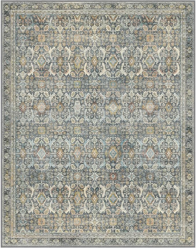 10X12 Area Rugs Machine Washable Rugs for Living Room, Vintage Boho Large Rugs for Bedroom Dining Room, Non Slip Indoor Soft Distressed Lightweight Thin Low Pile Carpet, Terracotta