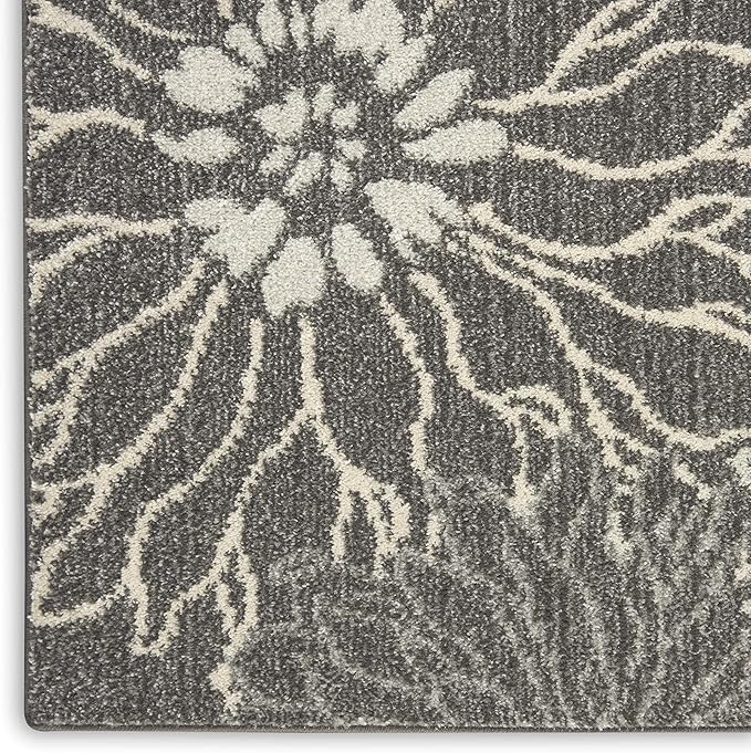 Nourison Passion Charcoal/Blue 2'2" x 10' Area Rug, Floral, Farmhouse, Easy Cleaning, Non Shedding, Bed Room, Living Room, Dining Room, Kitchen, (10' Runner)