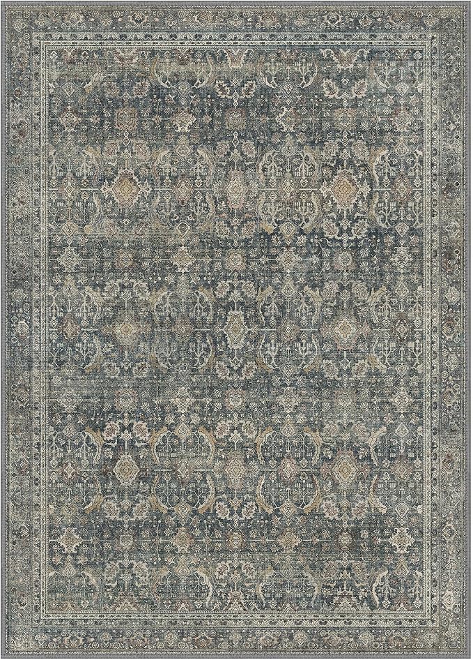 8X10 Area Rugs Machine Washable Rugs for Living Room, Vintage Boho Large Rugs for Bedroom Dining Room, Non Slip Indoor Soft Distressed Lightweight Thin Low Pile Carpet, Deep