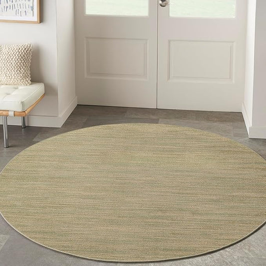 Nourison Essentials Indoor/Outdoor Green Gold 6' x Round Area Rug, Easy Cleaning, Non Shedding, Bed Room, Living Room, Dining Room, Backyard, Deck, Patio (6 Round)