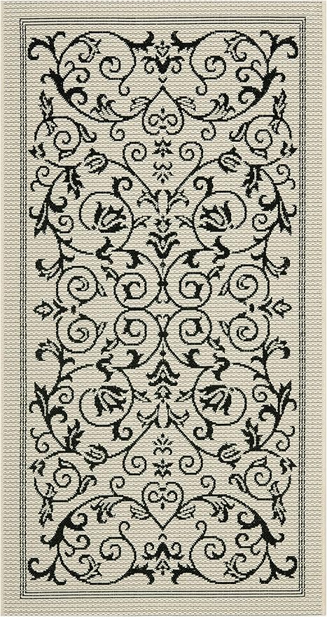 SAFAVIEH Courtyard Collection Accent Rug - 2'7" x 5', Sand & Black, Scroll Design, Non-Shedding & Easy Care, Indoor/Outdoor & Washable-Ideal for Patio, Backyard, Mudroom (CY2098-3901)
