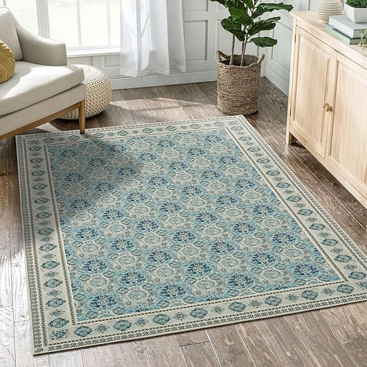 Vintage Washable Area Rug 5x7, Spill-Proof Surface, Non-Slip Backing, Cozy Soft Faux Wool, Printed Rug for Living Room Bedroom Dining Room Nursery Home Office - Maya