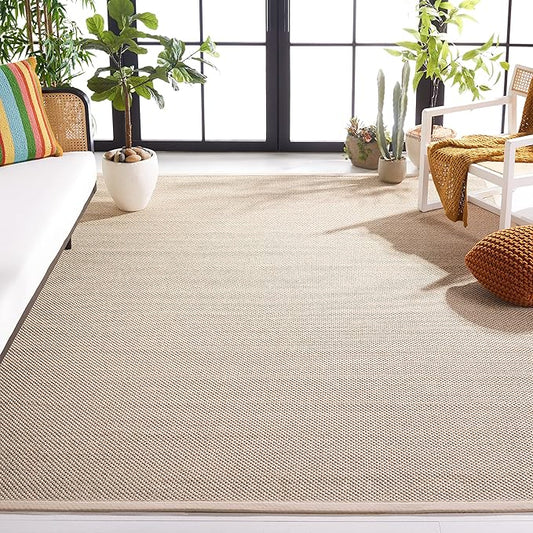 SAFAVIEH Natural Fiber Collection Area Rug - 8' Square, Marble & Beige, Border Sisal Design, Easy Care, Ideal for High Traffic Areas in Living Room, Bedroom (NF143C)