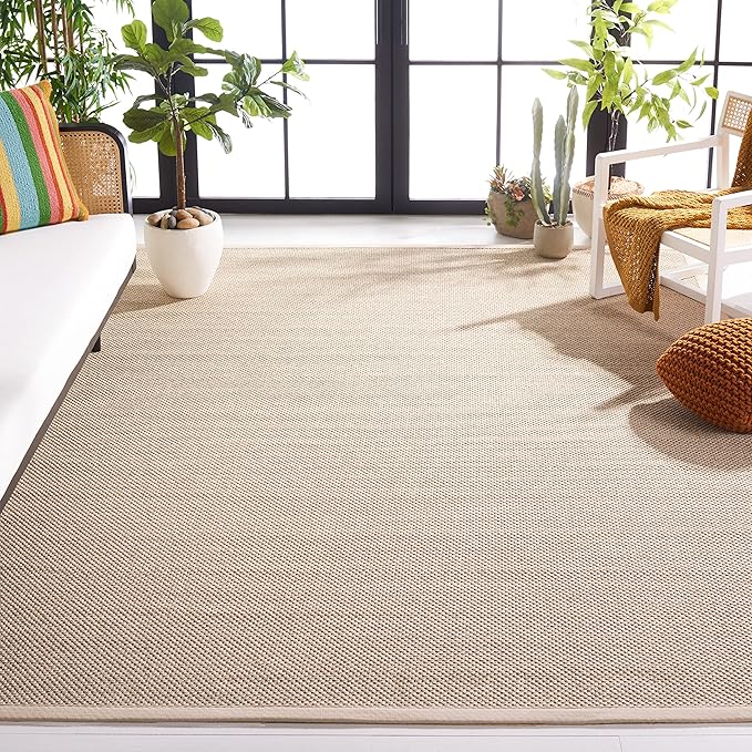 SAFAVIEH Natural Fiber Collection Area Rug - 8' x 10', Marble & Beige, Border Sisal Design, Easy Care, Ideal for High Traffic Areas in Living Room, Bedroom (NF143C)