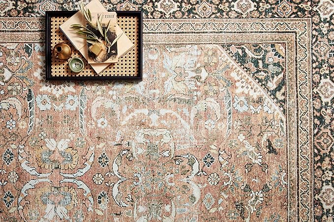 Loloi II Wynter Collection WYN-02 Auburn/Multi 3'-6" x 5'-6", .13" Thick, Accent Rug, Soft, Durable, Printed, Vintage Inspired, Low Pile, Non-Shedding, Easy Clean, Living Room Rug