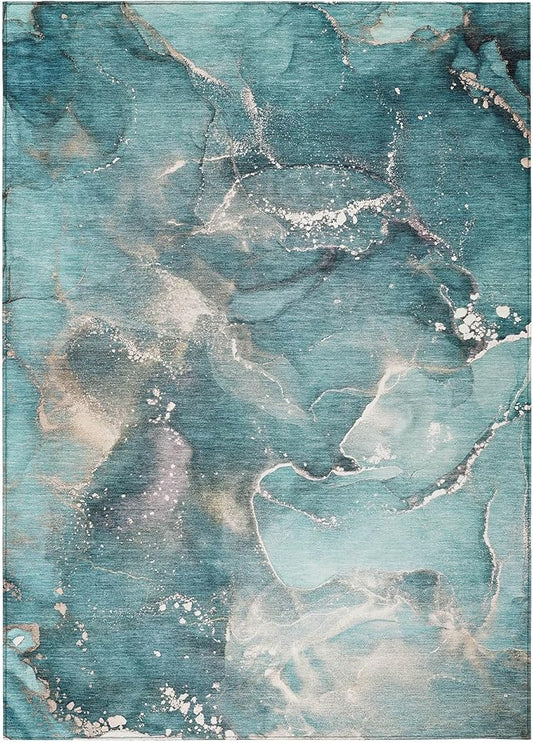 Addison Rugs Chantille ACN518 Teal 9' x 12 Indoor Outdoor Area Rug, Stain Resistant, Machine Washable, Non Shedding, Bedroom, Living Room, Dining Room, Kitchen Rug