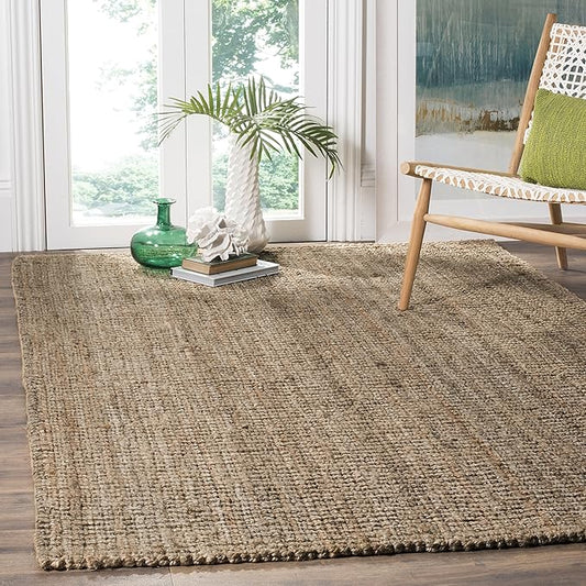 SAFAVIEH Natural Fiber Collection Area Rug - 6' x 9', Natural & Grey, Handmade Chunky Textured Jute 0.75-inch Thick, Ideal for High Traffic Areas in Living Room, Bedroom (NF447M)