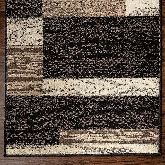 Superior Indoor Runner Rug, Jute Backed, Modern Geometric Patchwork Floor Decor for Bedroom, Office, Living Room, Entryway, Hardwood Floors, Rockwood Collection, 2' 7" x 8', Chocolate