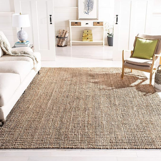 Safavieh Natural Fiber Collection Area Rug - 10' Square, Natural & Grey, Handmade Chunky Textured Jute 0.75-inch Thick, Ideal for High Traffic Areas in Living Room, Bedroom (NF447M)