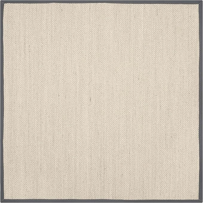 Safavieh Natural Fiber Collection 4' Square Marble/Dark Grey NF143D Border Sisal Area Rug